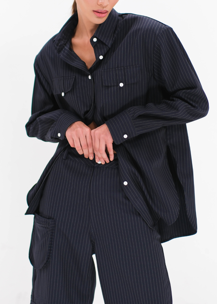 Sophia Pinstripe Casual Shirt | Black