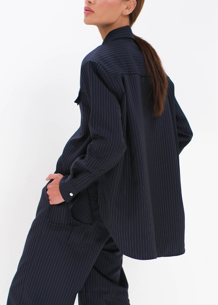 Sophia Pinstripe Casual Shirt | Black