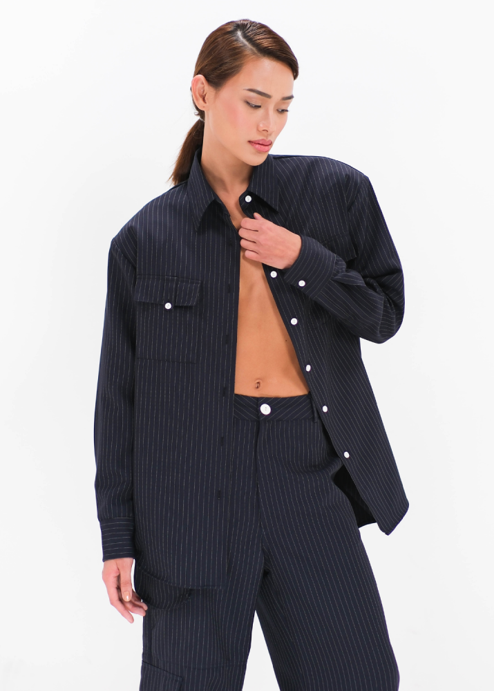 Sophia Pinstripe Casual Shirt | Black
