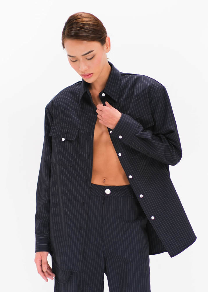 Sophia Pinstripe Casual Shirt | Black