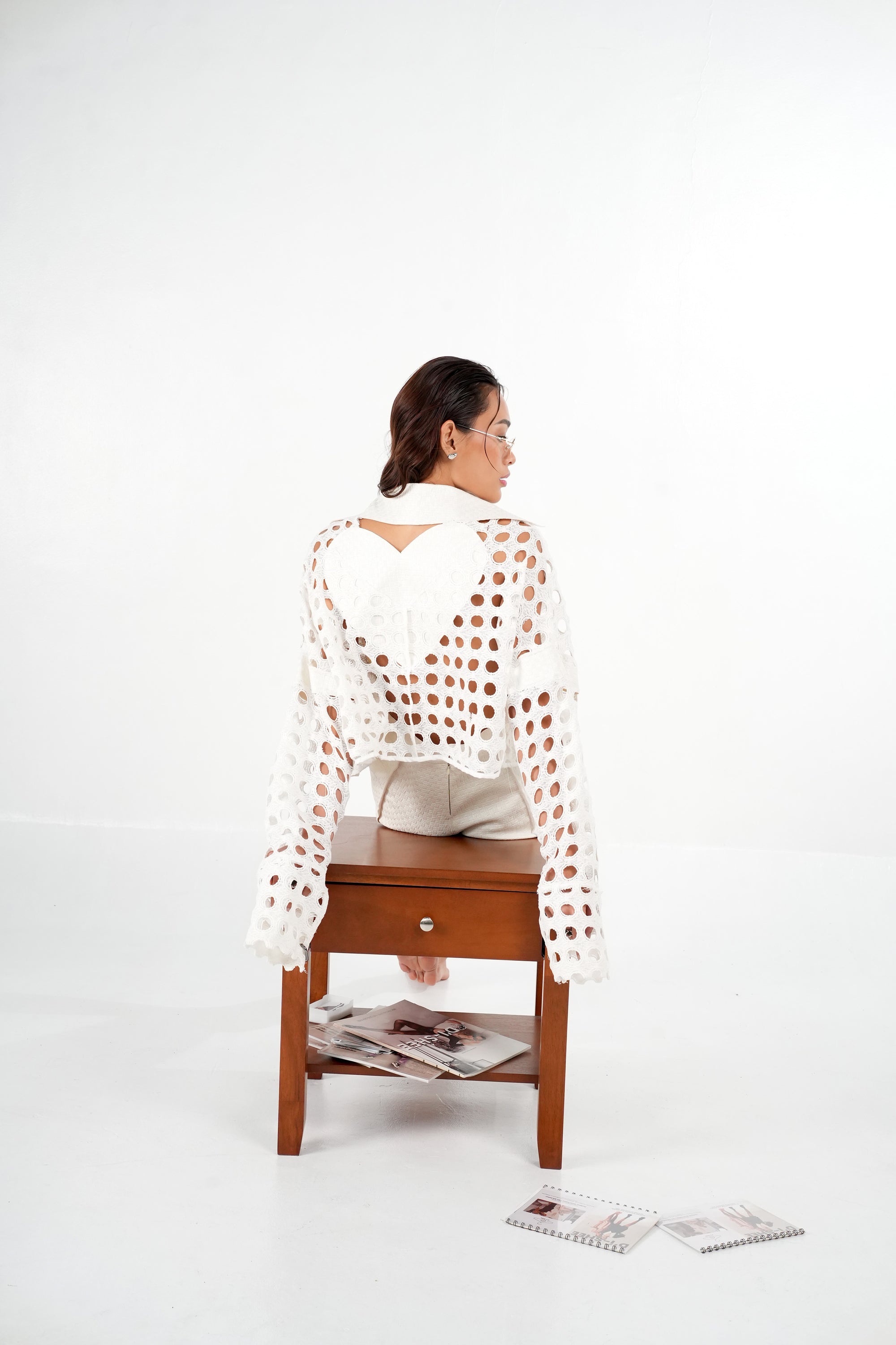 Eyal Leather Airmesh Top | White