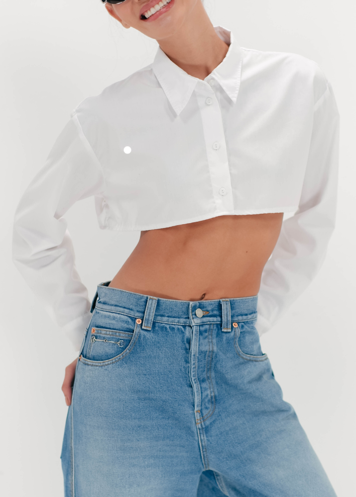 Daniel - Long Sleeve Poplin Crop Top | White