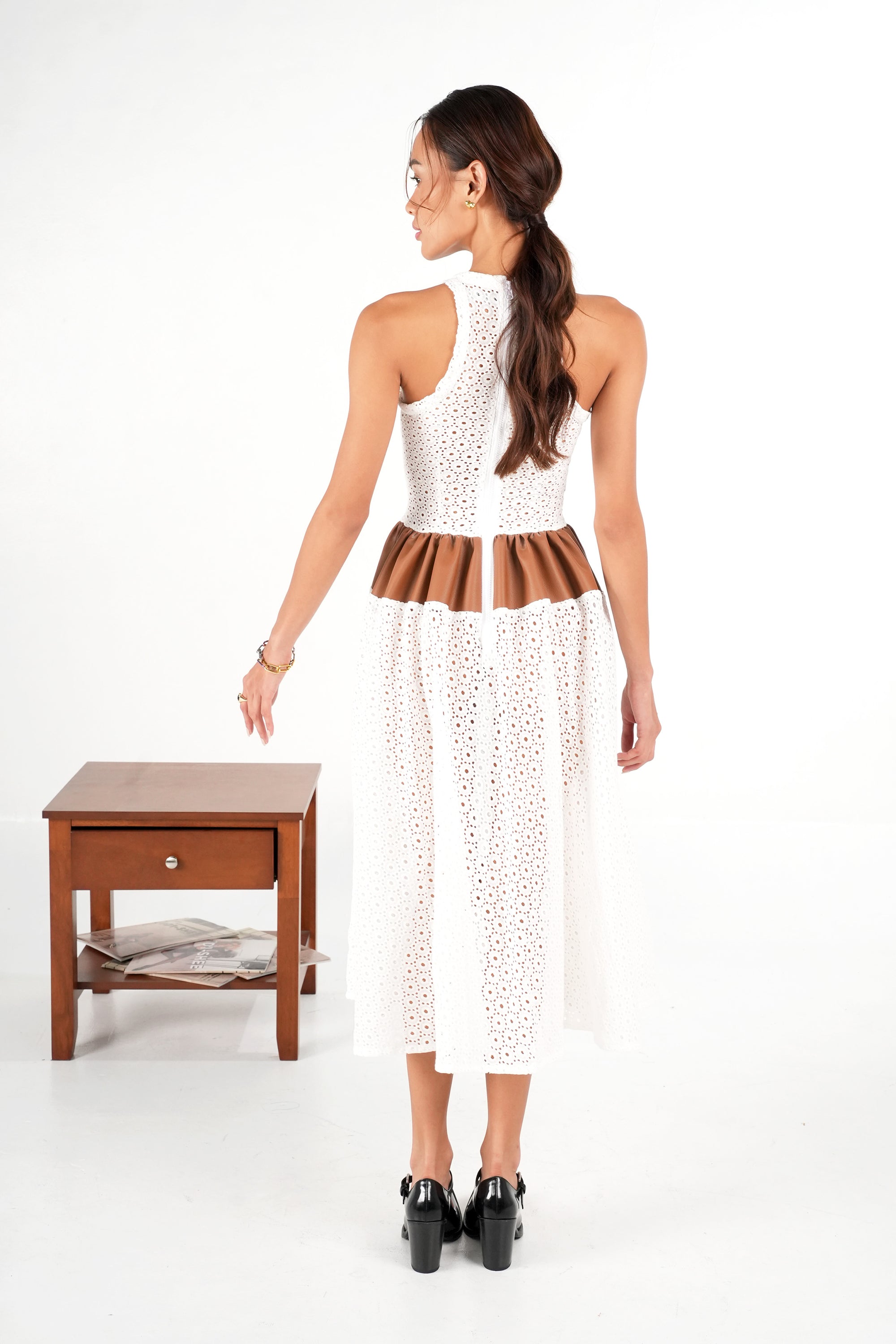 brown and white dress