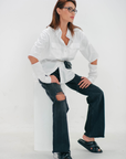 Leanna Classic Pure Cotton Drop Shoulder Shirt | White