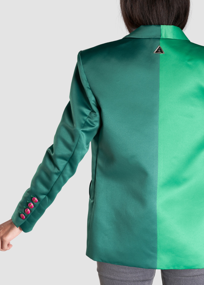 Two-Tone Semi-Circular Pocket Tailored Shoulder Blazer | Green