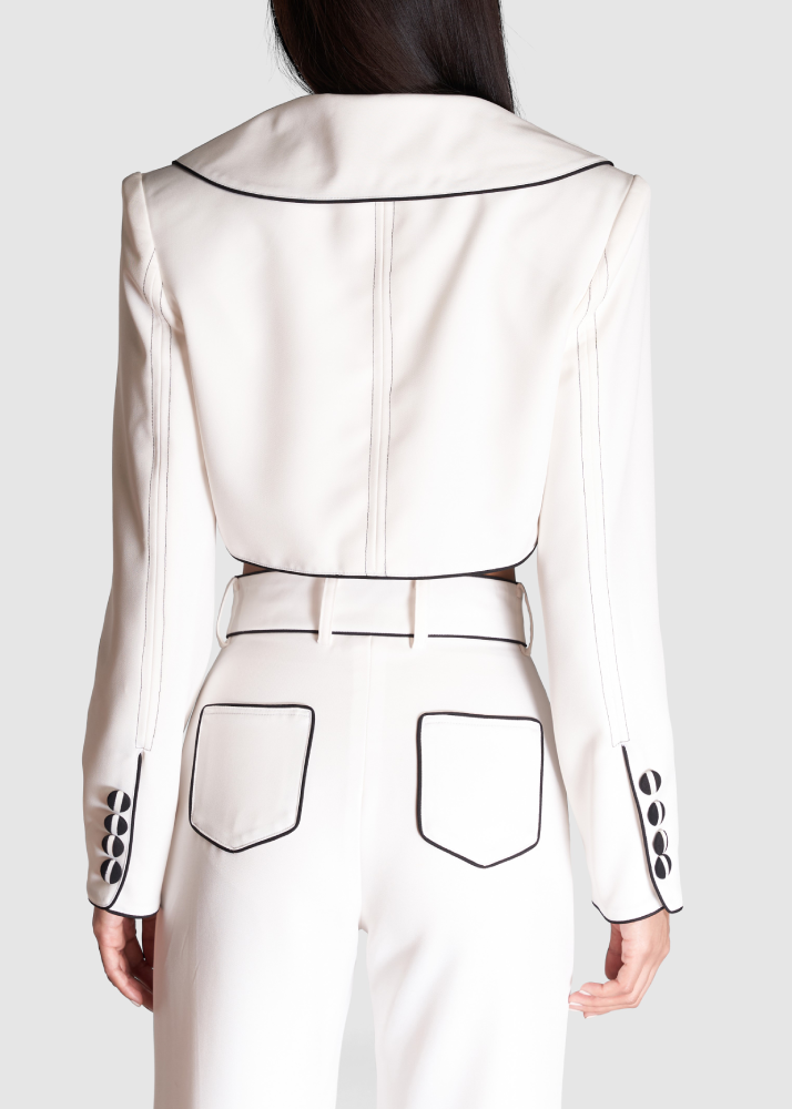 Contrast Piping Slim Fit Blazer | White