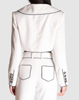 Contrast Piping Slim Fit Blazer | White