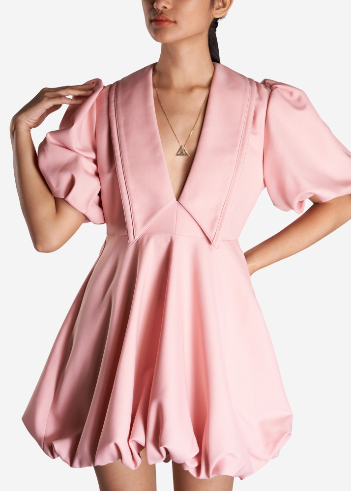 Puffy-Sleeved Mini Dress | Pink