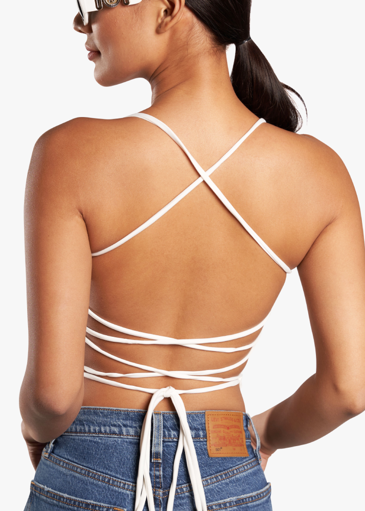 Satin Sideless Halter Open Back Top | White