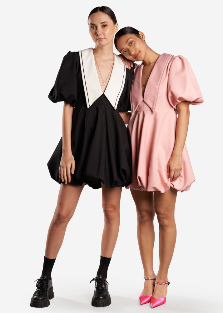 Puffy-Sleeved Mini Dress | Pink