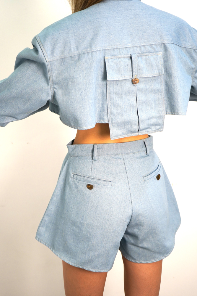 Eden Font Flits Denim Shorts | Light Blue