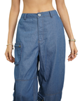 Naama Loose-Fit Denim Cargo Pants | Medium Blue