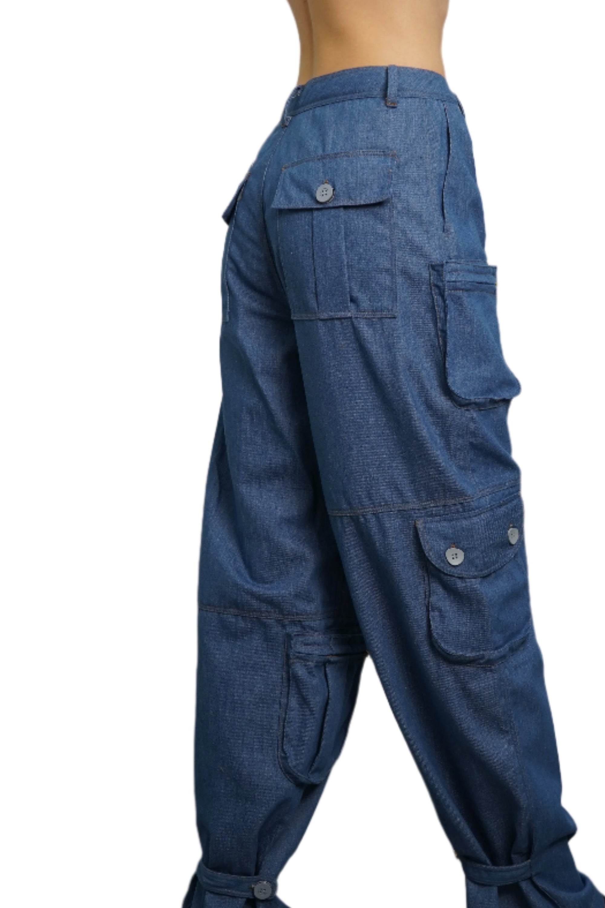Naama Loose-Fit Denim Cargo Pants | Medium Blue