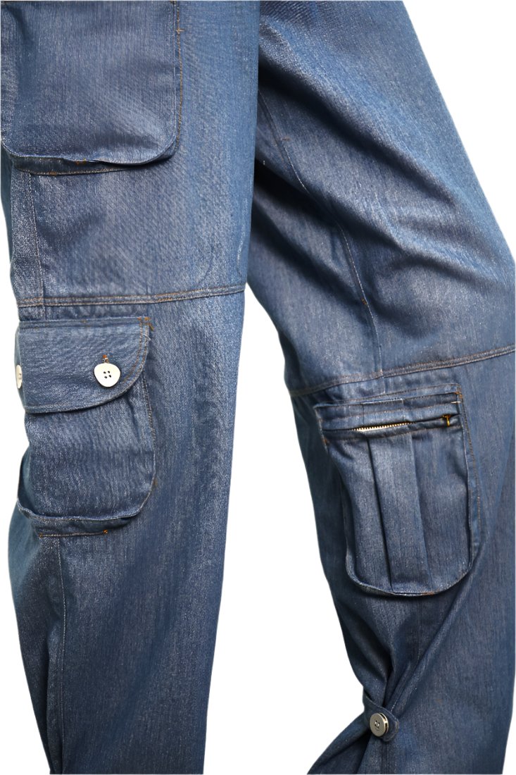 Naama Loose-Fit Denim Cargo Pants | Medium Blue