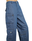 Naama Loose-Fit Denim Cargo Pants | Medium Blue