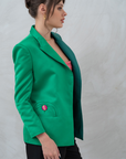 Two-Tone Semi-Circular Pocket Tailored Shoulder Blazer | Green