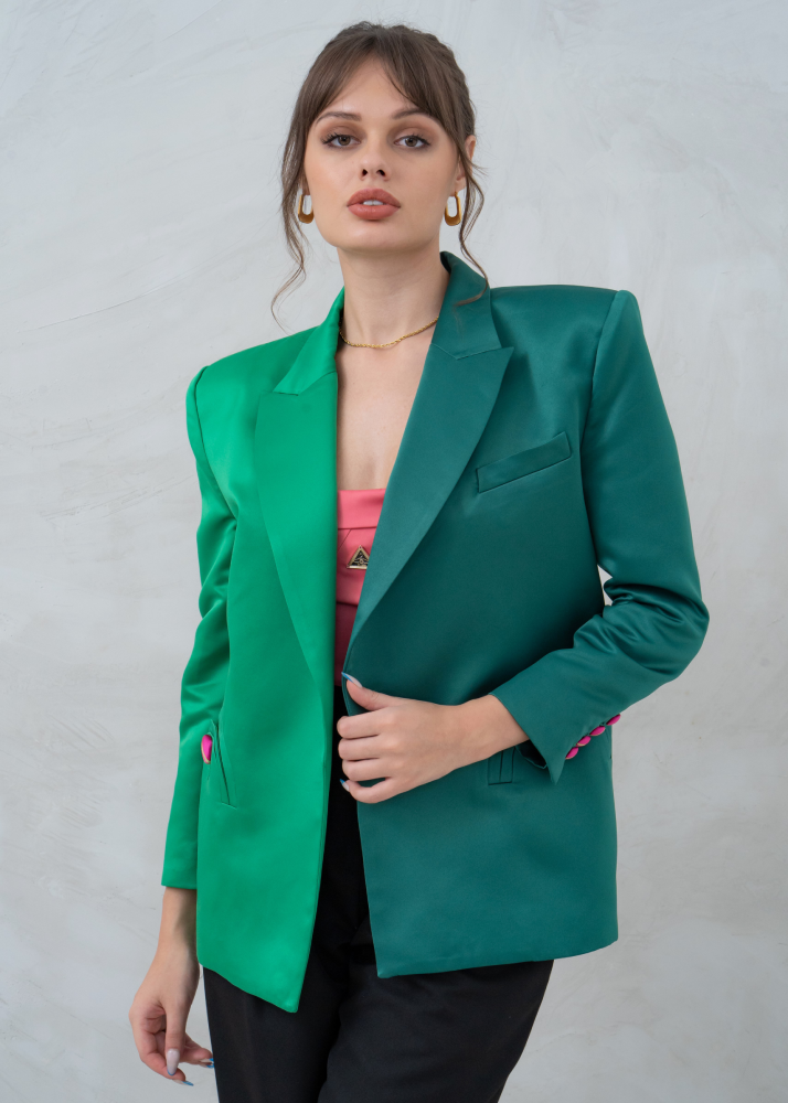 Two-Tone Semi-Circular Pocket Tailored Shoulder Blazer | Green