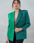 Two-Tone Semi-Circular Pocket Tailored Shoulder Blazer | Green