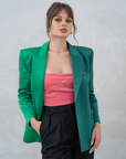 Two-Tone Semi-Circular Pocket Tailored Shoulder Blazer | Green