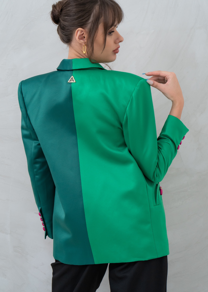 Two-Tone Semi-Circular Pocket Tailored Shoulder Blazer | Green