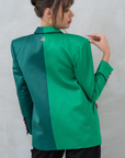 Two-Tone Semi-Circular Pocket Tailored Shoulder Blazer | Green