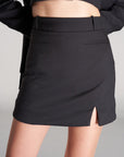 front cut off black skirt