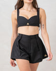 pleated black shorts