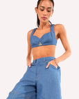 Naama V-neck Denim Bra | Medium Blue