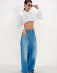 Daniel - Long Sleeve Poplin Crop Top | White