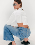 Daniel - Long Sleeve Poplin Crop Top | White