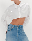 Daniel - Long Sleeve Poplin Crop Top | White