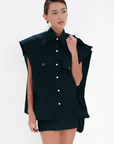 pointed collar cotton shirt