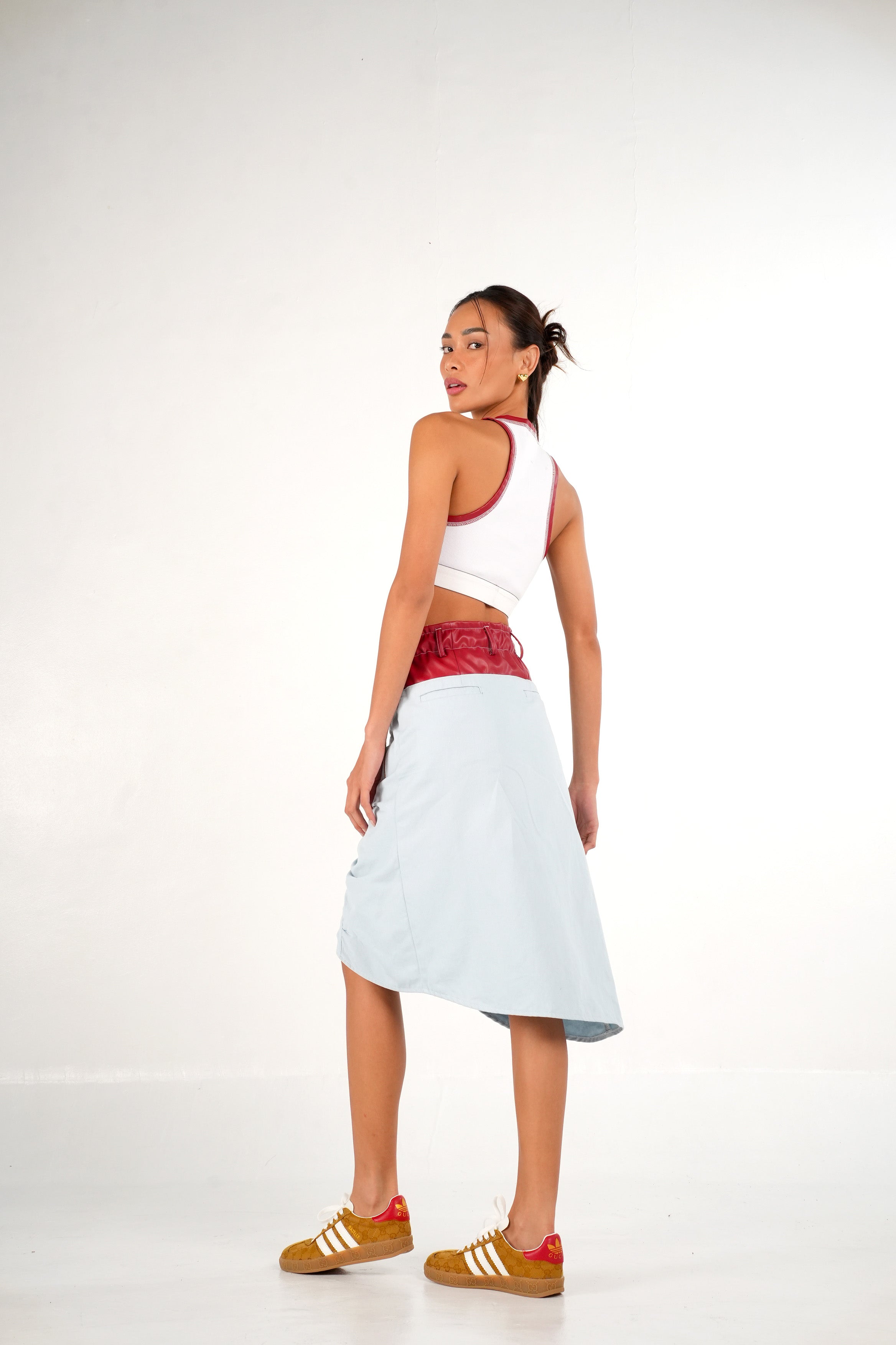Rimon Ribbed Fit Bold Cropped Top - White & Red - D'I-Shee