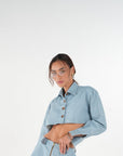 Eden Longsleeve Denim Cropped Top | Light Blue