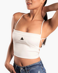 Satin Sideless Halter Open Back Top | White