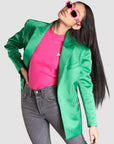 green satin blazer