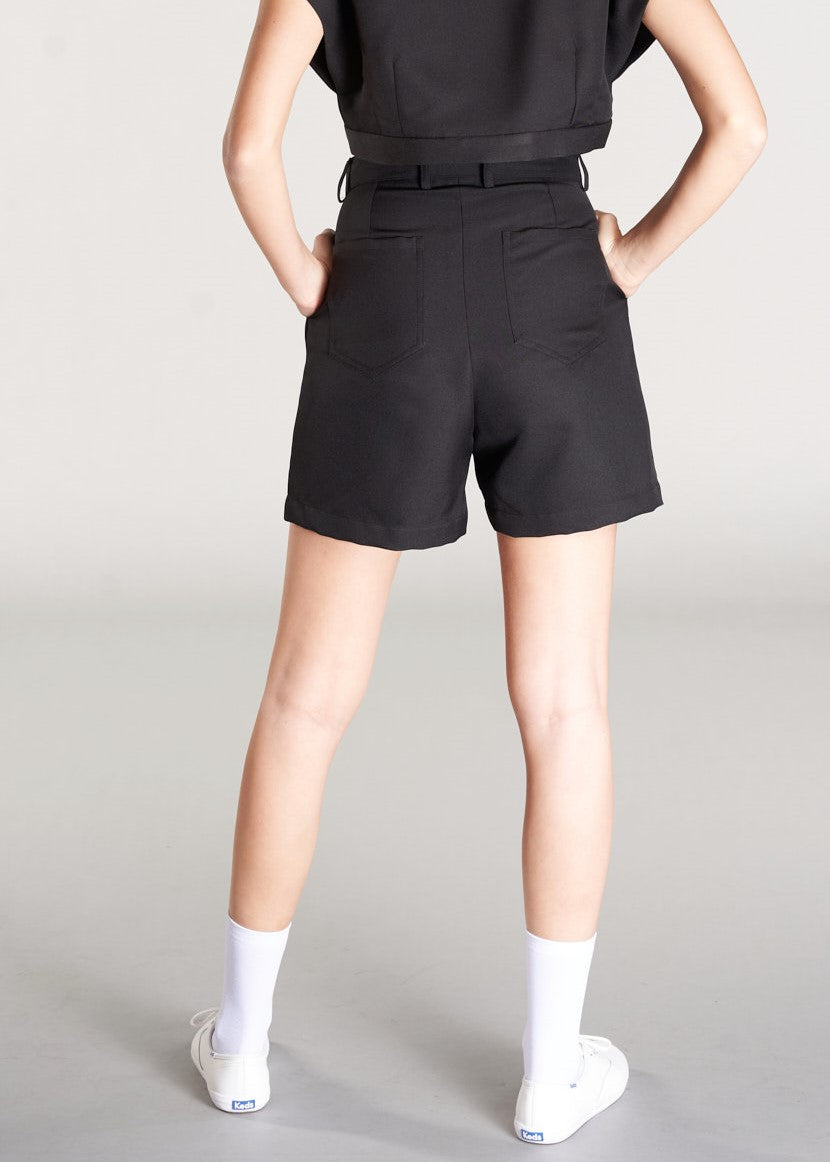 black pocket shorts