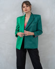 Two-Tone Semi-Circular Pocket Tailored Shoulder Blazer | Green